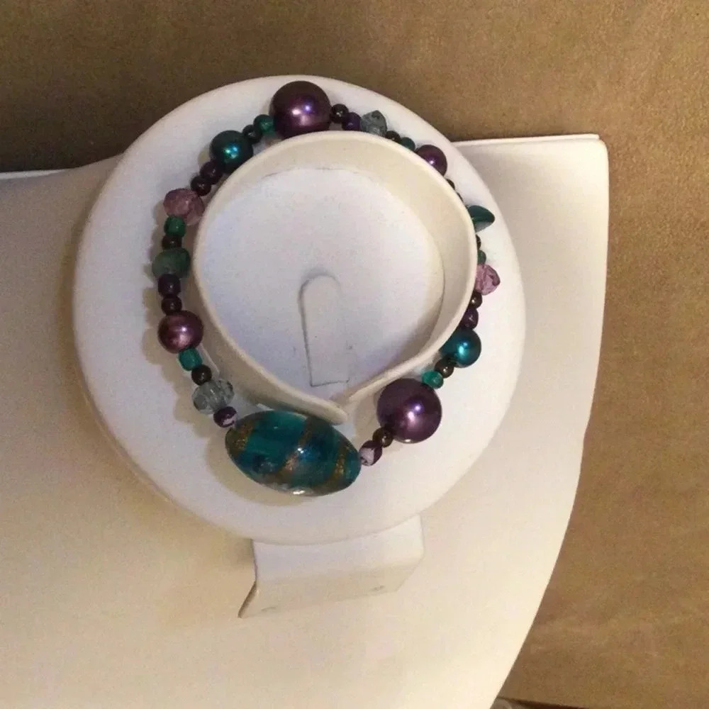 Blue and purple beaded bracelet (set of 2)